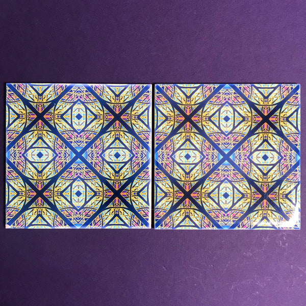 Arts and Crafts look Cathedral Diamond Window Ceramic Tiles - Multi coloured Bohemian  Ceramic Printed Tiles