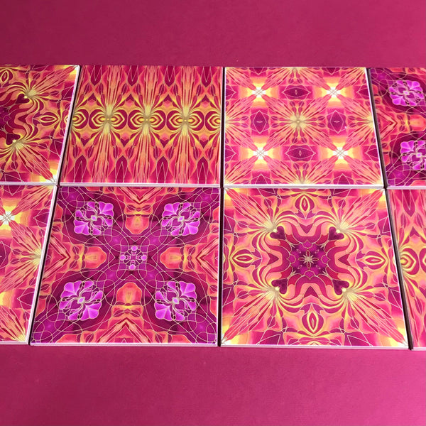 Orchid Kaleidoscope Mixed Tiles Set - Pink Orange Gold Tiles - Beautiful Tile - Bohemian Tiles