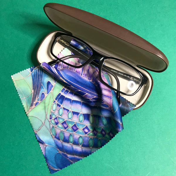 Blue Green Purple Shells glasses cleaning cloth - pretty butterfly cleaning cloth - phone screen cleaning cloth.