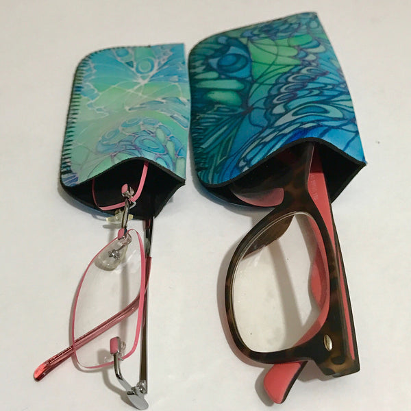 Mint Butterflies glasses case - slip-on padded glasses cover  - Reading Glasses Cover Butterflies