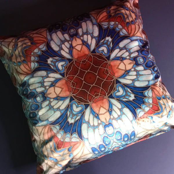 Kaleidoscope Blue Rust Butterfly Velvet Cushion - Luxury Velvet Throw Pillow - Bold pattern butterfly pillow