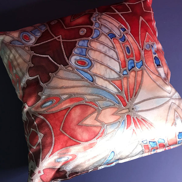 Blue Rust Butterfly Velvet Cushion - Luxury Velvet Throw Pillow - Bold pattern butterfly pillow