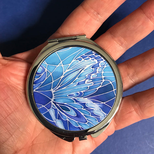 Blue Butterfly Pocket Mirror - Pretty Butterfly Handbag Mirror - Gift for Her