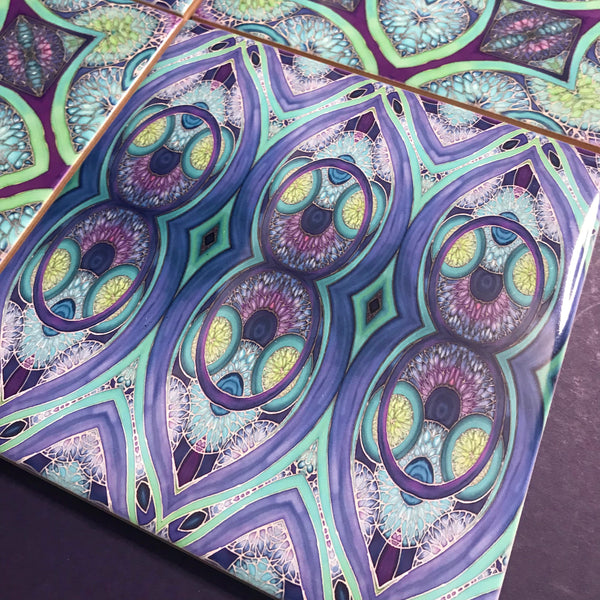 Blue Green Turquoise Purple Persian Perfection Tiles Mixed Set - Beautiful Bohemian Tiles