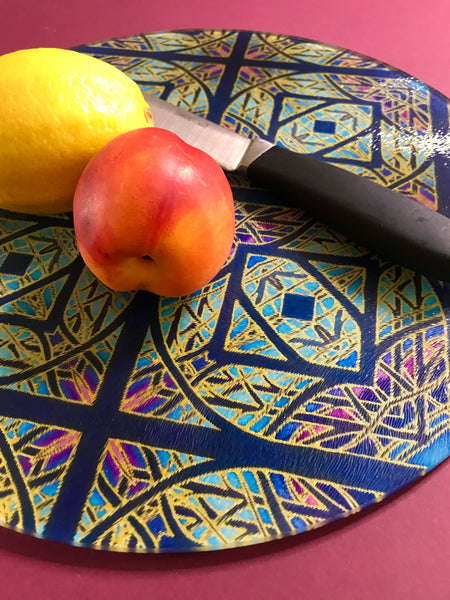 Rose Window Glass Chopping Board - Heat Proof Table Top saver - Decorative platter