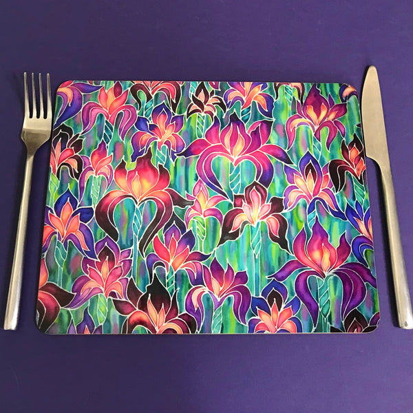 Purple Iris Pattern Table Mats and Coasters - Iris chopping board - Durable Tableware