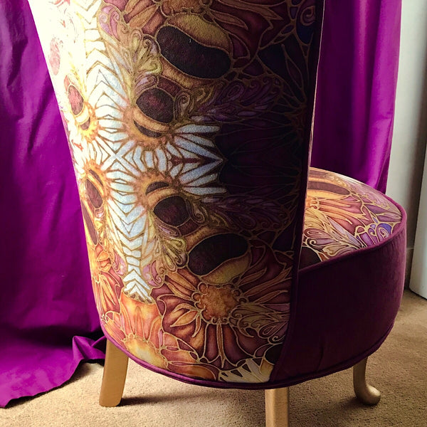Honey Bees Bedroom Chair - Bees and Flowers Small Chair - Bespoke Upholstery.