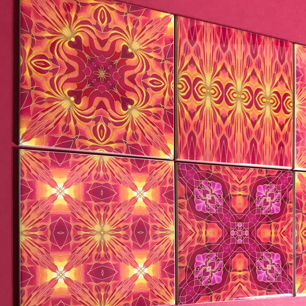 Orchid Kaleidoscope Mixed Tiles Set - Pink Orange Gold Tiles - Beautiful Tile - Bohemian Tiles