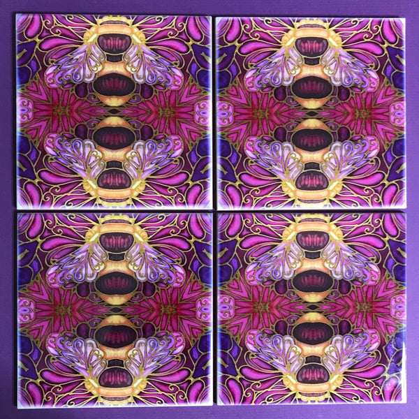 Gorgeous Bumble Bee Tiles in Rich Plum - Beautiful Ceramic Bohemian Tiles - Kitchen Bathroom Tiles