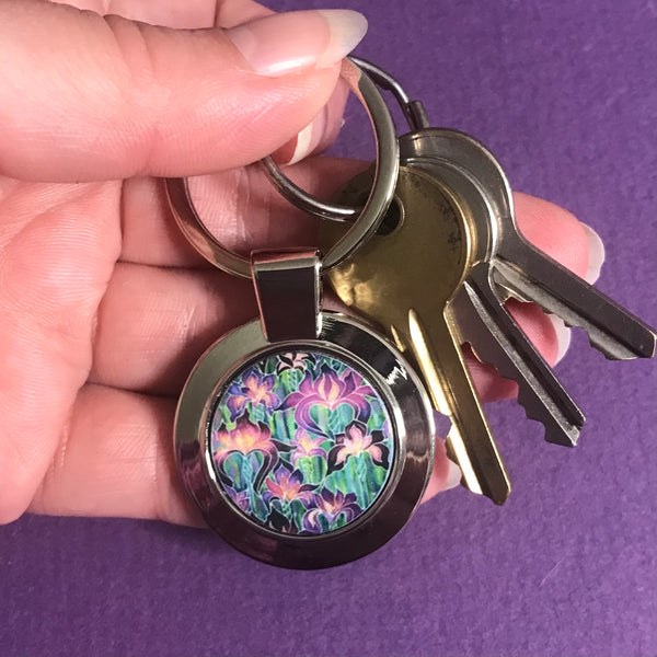 Purple Irises Key Ring - Flower Lovers Gift for Her - Present Gardeners