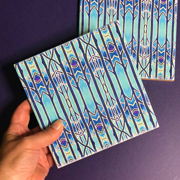 Celestial Blue Trees Ceramic Tiles -  Ceramic Hand Printed Tiles