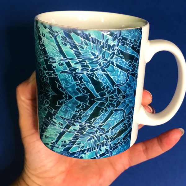 Blue Diamond Forest Mug and Coaster Box Set -  Blue Teal Turquoise Mug