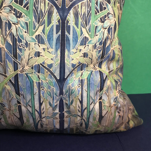 Contemporary Blue Grey Green Forest Meditation Cushion - Dramatic Throw Pillow - Chenille Cushion