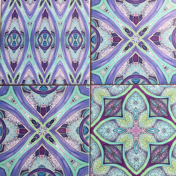 Blue Green Turquoise Purple Persian Perfection Tiles Mixed Set - Beautiful Bohemian Tiles