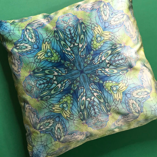 Mint Green Velvet Butterflies Cushion - Luxury Velvet Fabric - Deep Plum Butterflies pillow