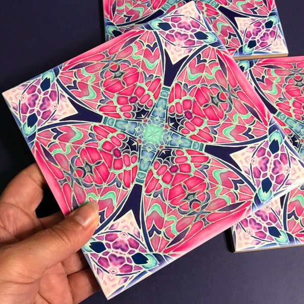 Nouveau Pink Kaleidoscope Butterfly Bathroom Tile - Bohemian Kitchen Tiles - Butterfly Kaleidoscope Repeat Decorative Tiles