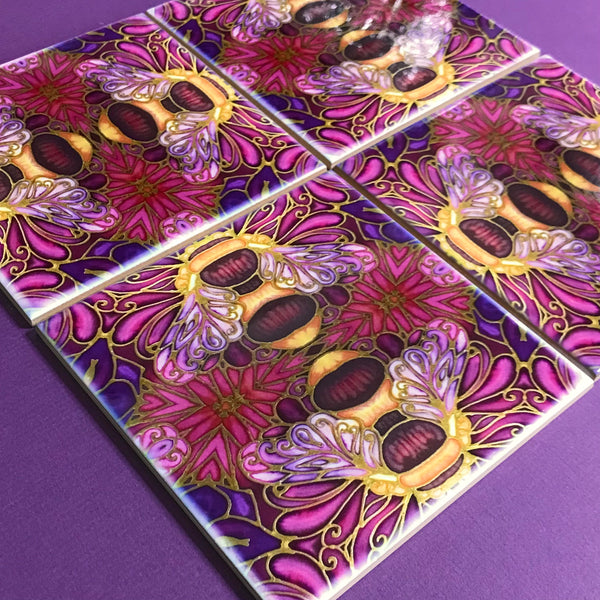 Gorgeous Bumble Bee Tiles in Rich Plum - Beautiful Ceramic Bohemian Tiles - Kitchen Bathroom Tiles