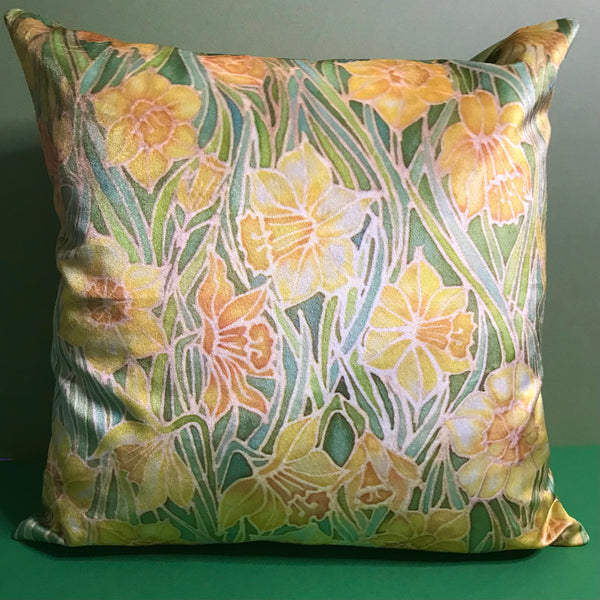 Arts and Crafts Style Daffodils Luxury Velvet Cushions, Cheering Springtime Decor Throw Pillows