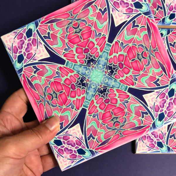 Nouveau Pink Kaleidoscope Butterfly Bathroom Tile - Bohemian Kitchen Tiles - Butterfly Kaleidoscope Repeat Decorative Tiles