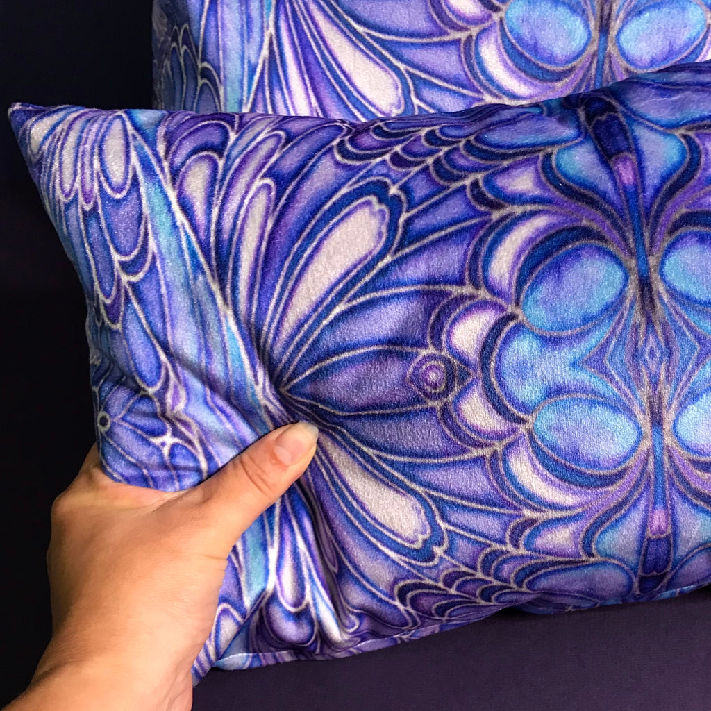 Blue Butterfly Velvet Cushion - Luxury Saphire Blue Velvet - Intricate pattern butterfly pillow
