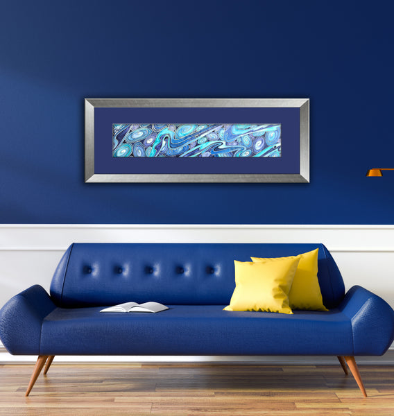 SOLD Deep Blue Contemporary River of Pebbles Original Silk Painting - Hand-Painted Silk Art