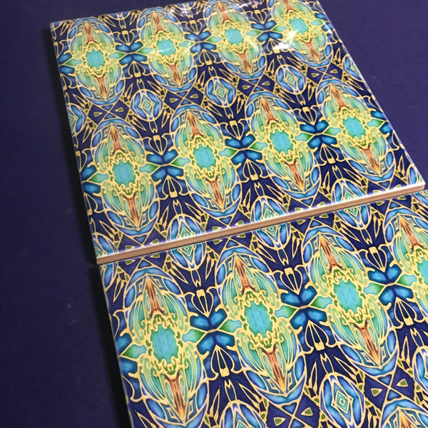 Italian Style tiles in blue green and gold 6x6"
