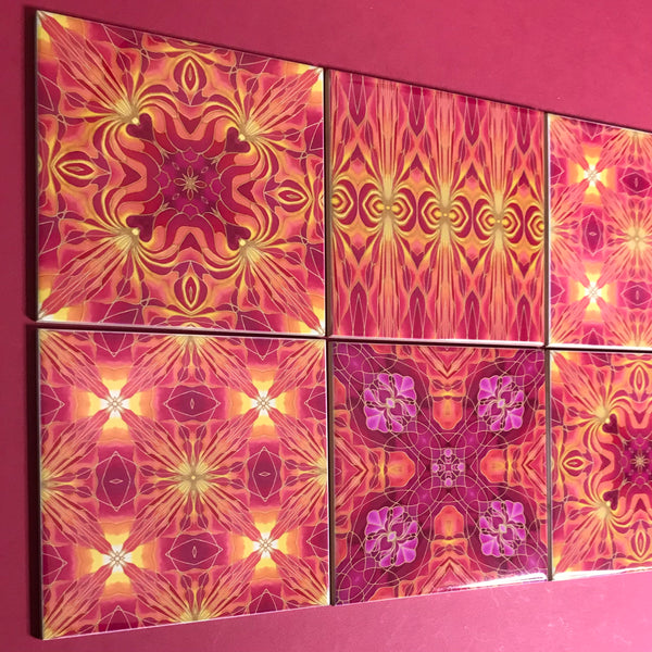 Orchid Kaleidoscope Mixed Tiles Set - Pink Orange Gold Tiles - Beautiful Tile - Bohemian Tiles