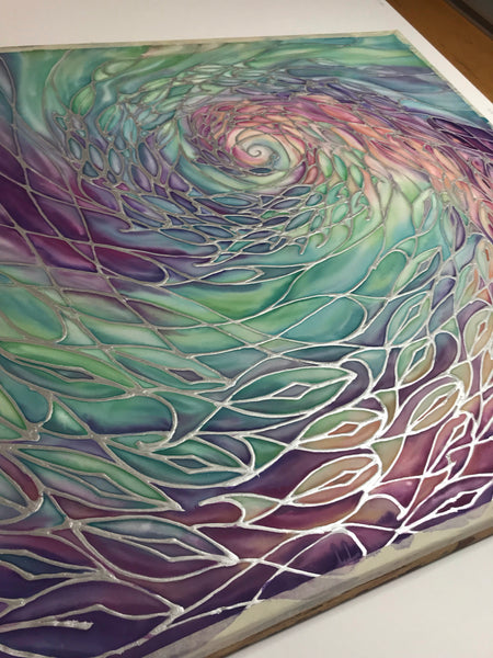 SOLD Sea Green Purple Pink Shoal Silk Painting - hand painted silk Sparkling  Shoal