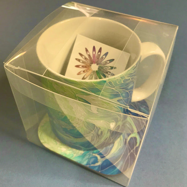 Swirling Dolphins Mug and Coaster - Blue Turquoise Mug Set - Mug Gift