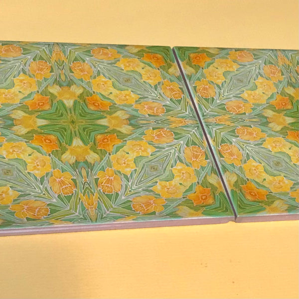 Art Nouveau Yellow Daffodils of Bathroom Tiles - Arts and Crafts Look Bright Bohemian Kitchen Tiles