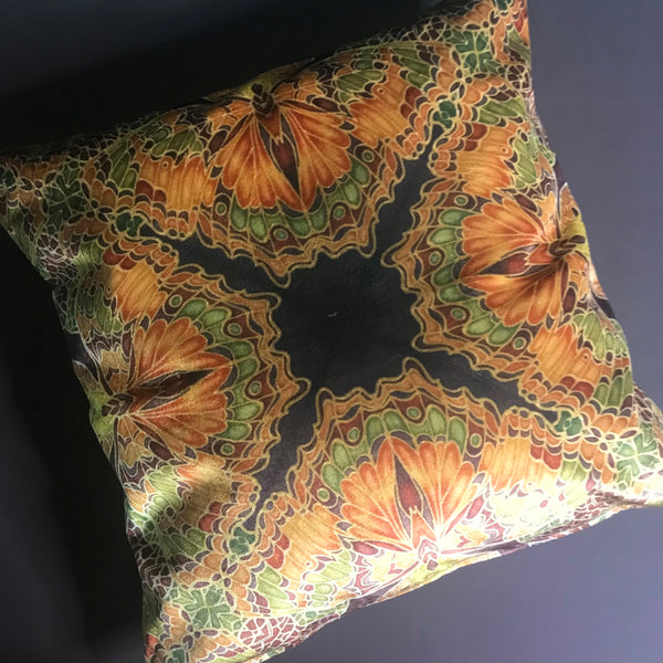 Green Terracotta Velvet Cushion - Luxury Velvet Moth Cushion - Green Rust Butterflies pillow