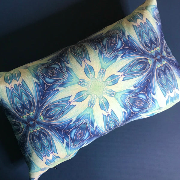 Blue Aqua Dolphin Diamond Cushion - Ultramarine Turquoise Chenille Fabric - Intricate pattern pillow