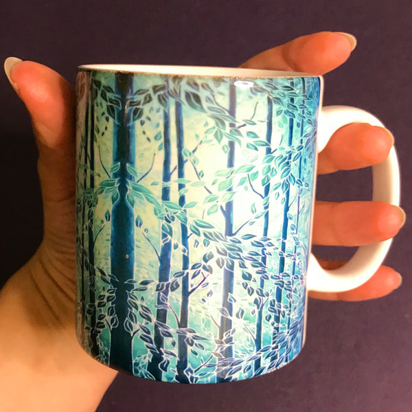 Mint Teal Trees Mug - Woods Mug Box Set -  Blue Teal Turquoise Mug