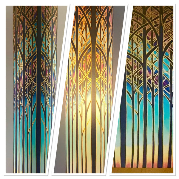 Cathedral  Trees Contemporary Floor Lamp  - Sunset Woods Light Art Lamp - Blue Turquoise Aqua trees Lamp