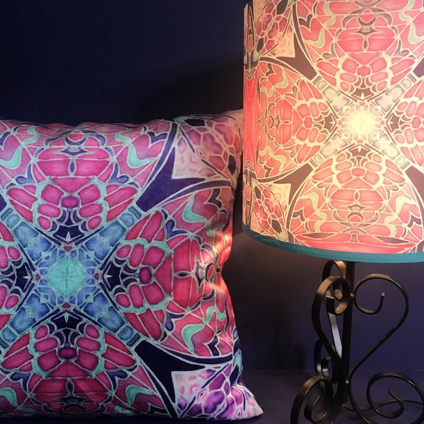 Nouveau Butterfly Echoes Pink Mint Contemporary Lamp Shade for table lamp - Mediterranean Blue Drum Shade - Atmospheric lighting