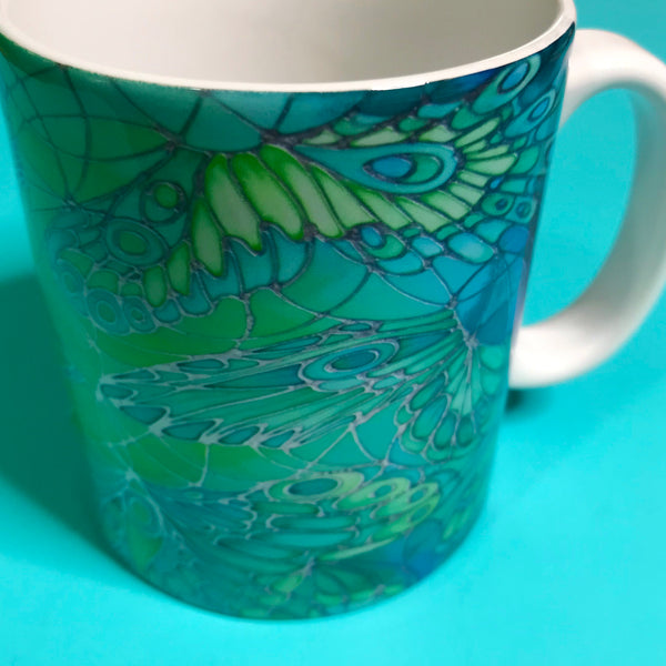 Pretty Green Butterfly mug and coaster box set or Mug only - Minty Green Mug Set - Butterfly Mug Gift