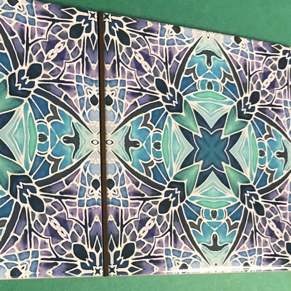 Nouveau Aqua Lilac Charcoal Butterfly Bathroom Tile - Bohemian Kitchen Tiles - Butterfly Kaleidoscope Repeat Decorative Tiles