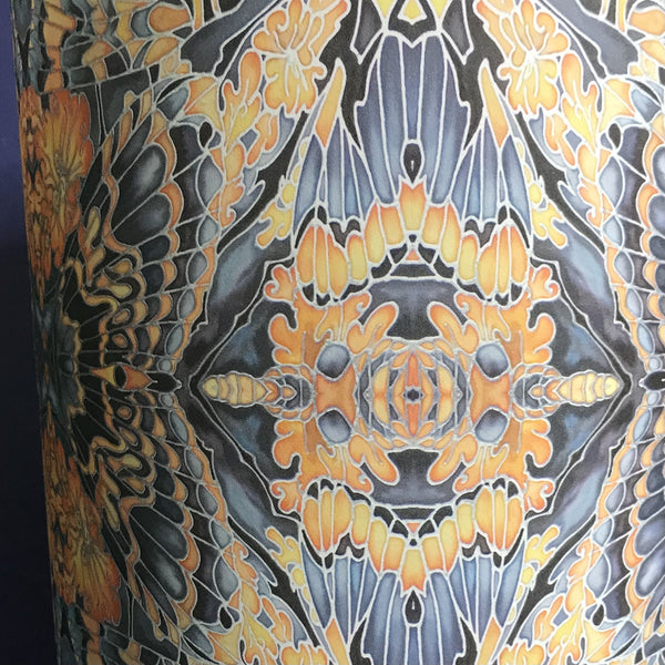Contemporary Grey Blue Orange Butterfly Moth Lamp shade for table lamp - Butterfly Moth Drum Shade - Atmospheric lamp Shade
