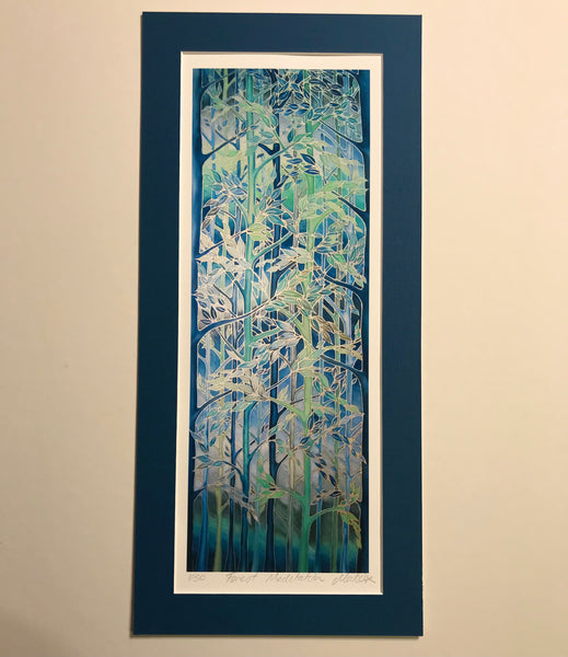 Forest Meditation Signed Print - Blue Green Grey Forest Print Art