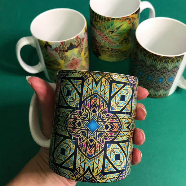 Decorative Stained Glass Set of 4 Mugs or Mug and Coaster Box Sets -  Mug Gift