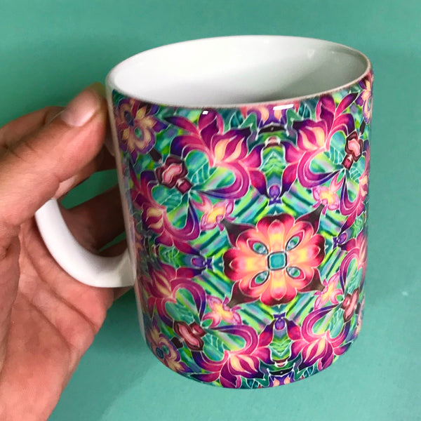 Kaleidoscope Flower Mug In Pink, Purple  and Green - Mug gift set