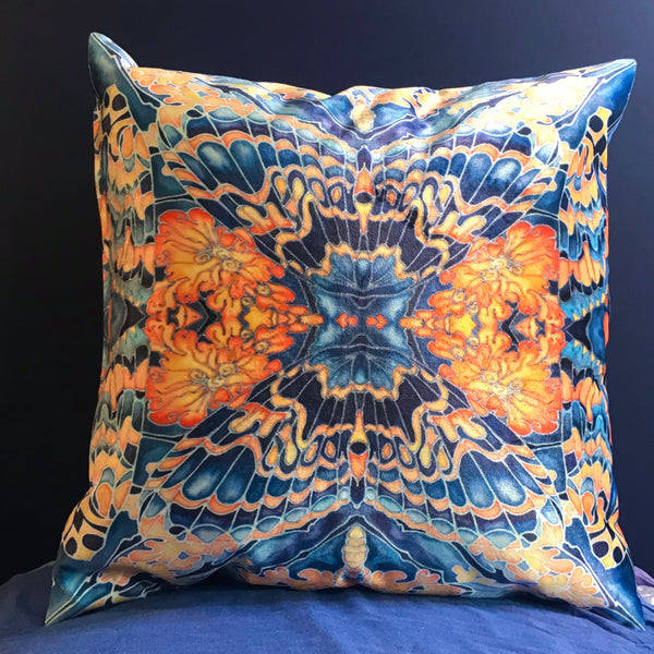 Contemporary Grey Blue Orange Velvet Cushions - Dramatic Moth Design Luxury Velvet Cushions