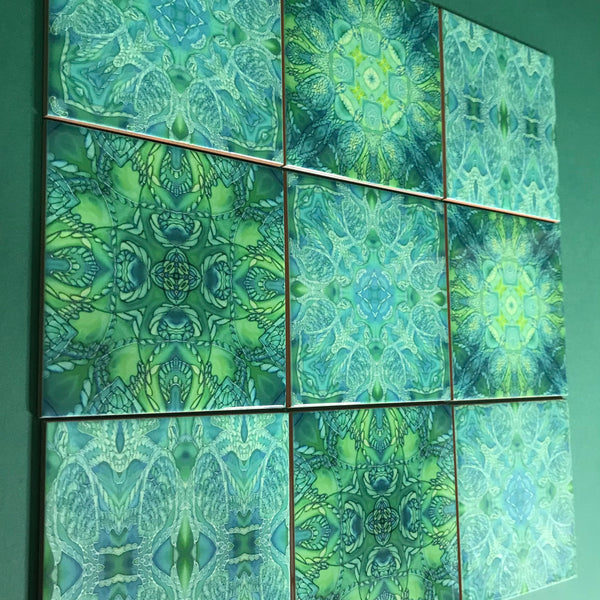 Green Turtle Kaleidoscope Mixed Tiles Set - Teal Mint Lime Tiles - Beautiful Tile - Bohemian Tiles