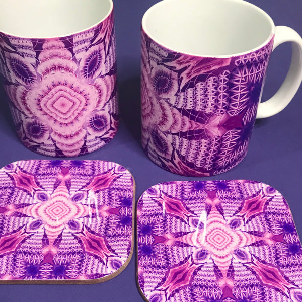 Purple Intricate Shell Mug and Coaster or Mug only - Plum Shells Mug Set - Deep Purple Mug Gift