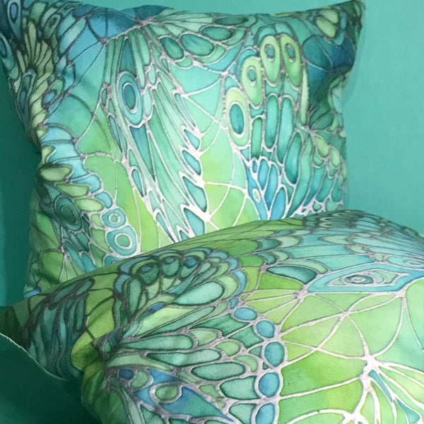 Mint Green Butterflies Art Cushion - sofa, settee, bedroom pillow - Contemporary Butterflies Accent Cushion