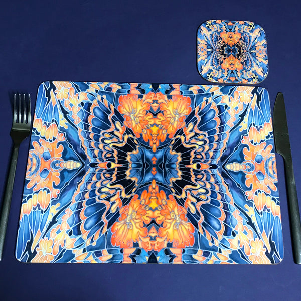 Contemporary Grey Blue Orange Placemats & Coasters - Table Mats -