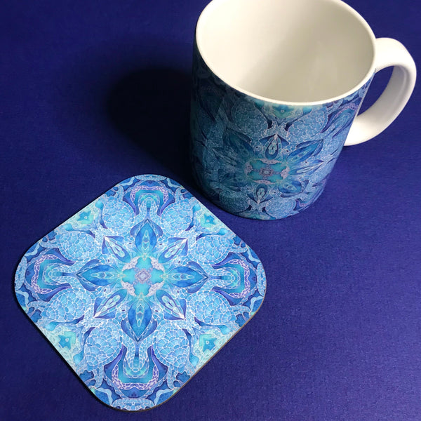 Blue Turtle Mandala Mug and Coaster Gift