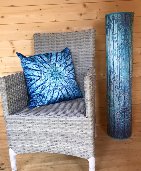 Into the Woods Contemporary Floor Lamp 1m tube - Tranquil Light Art Lamp - Blue Turquoise Aqua trees Lamp