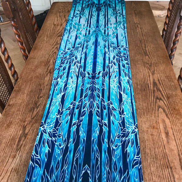 Turquoise Blue Trees Designer Luxury Velvet Curtain Fabric by the Drop Length Needed