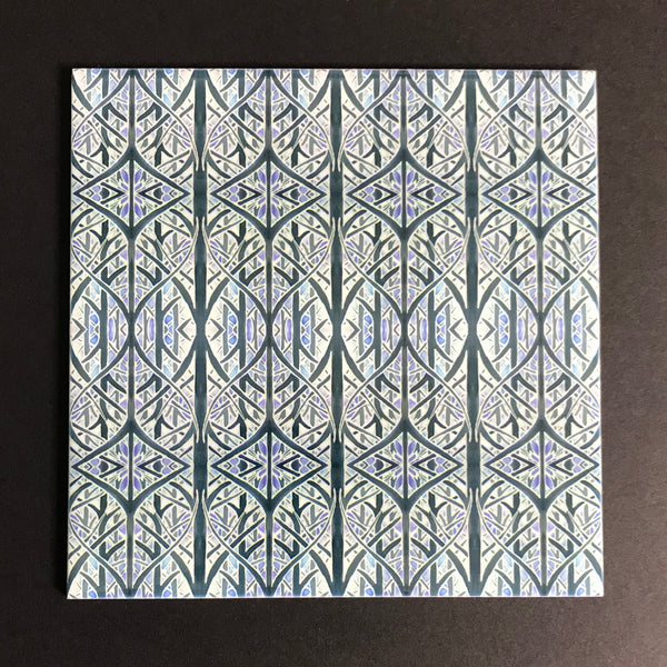 Contemporary Charcoal and Pale Blue Woven Trees Ceramic Tiles -  Ceramic Hand Printed Tiles